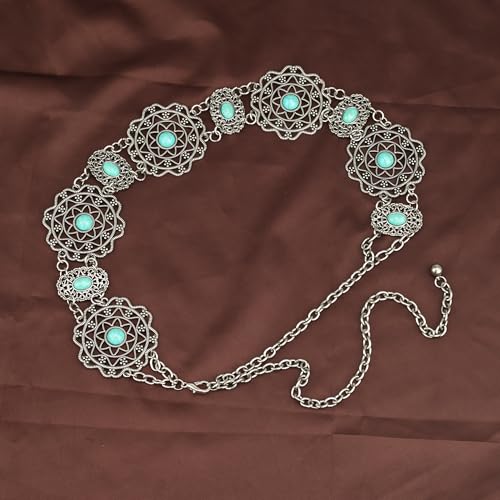 ILuvatar Western Metal Concho Belt for Women Cowgirl Waist Chain for Women Dress Pants Adjustable - color: Silver-e14