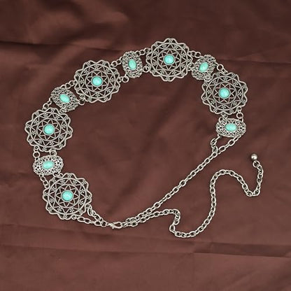 ILuvatar Western Metal Concho Belt for Women Cowgirl Waist Chain for Women Dress Pants Adjustable - color: Silver-e14