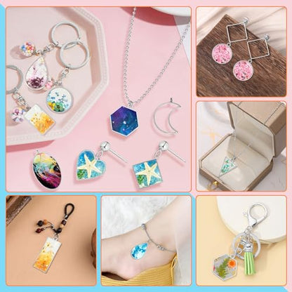 40pcs Open Bezel Pendants for Resin,10 Styles Hollow Frame Pendants Blank Resin Pendants Resin Casting Frame Pendant for Jewelry Making,Resin Casting,Necklace,Pressed Flower,DIY Crafts(White K) - color: 40pcs;White K;10 Styles