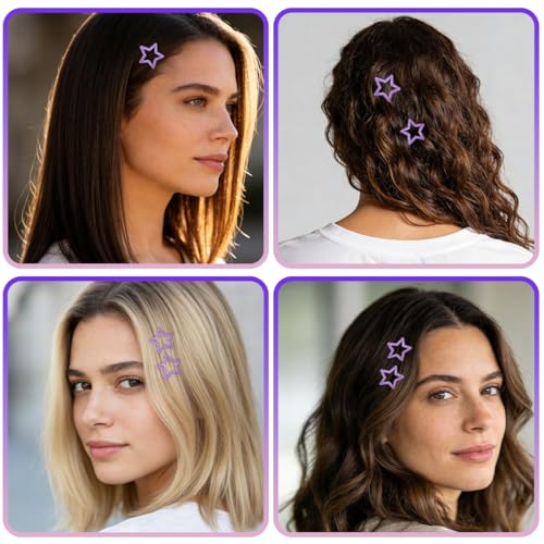70 Pcs Metal Glitter Snap Hair Clips for Women,Small Snap Barrettes for Women Girls Thick Fine Hair (Purple) - color: Purple