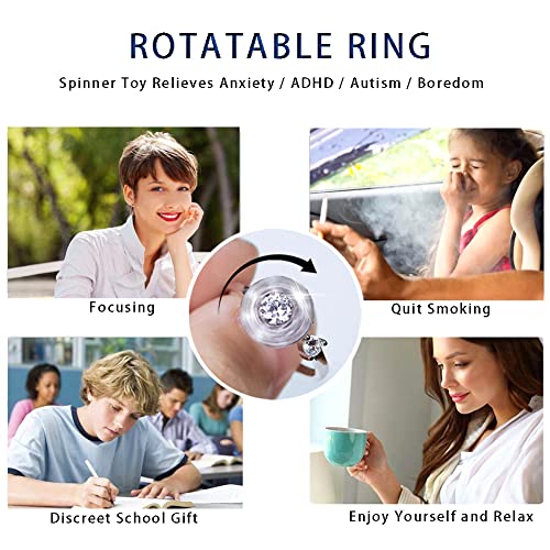Fidget Rings for Anxiety, Womens Focus Spinner Ring, Discreet Boredom Relieving Ring Stacking Finger Promise Engagement Gift - color: Silver Band + Rose Band