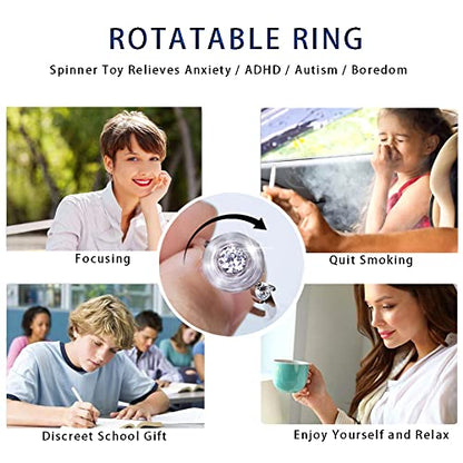 Fidget Rings for Anxiety, Womens Focus Spinner Ring, Discreet Boredom Relieving Ring Stacking Finger Promise Engagement Gift - color: Silver Band + Rose Band