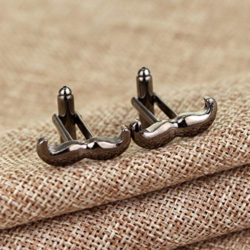 Flairs New York Gentleman's Premium Handmade Artisan Tie Bars Clips Cufflinks - size: Medium, style: Gunmetal Mustache Cufflinks (1 Pair)