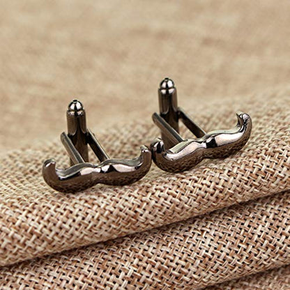 Flairs New York Gentleman's Premium Handmade Artisan Tie Bars Clips Cufflinks - size: Medium, style: Gunmetal Mustache Cufflinks (1 Pair)
