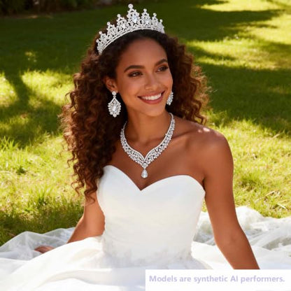 Kamirola Bridal Wedding Tiara Crown Jewelry Set for Women/Brides/Bridesmaids Crystal Jewelry Set for Wedding Prom Party Bridal Crystal Necklace Earrings Bracelet Set(TR60) - color: Silver