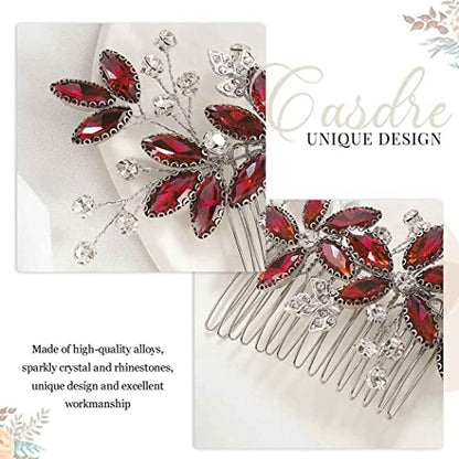 Casdre Crystal Bride Wedding Hair Comb Silver Leaf Bridal Hair Accessories Rhinestone Party Prom Hair Piece for Women and Girls (E Red) - color: E Red