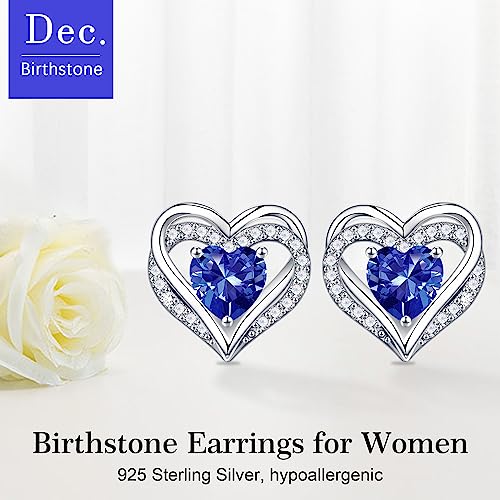 Iefil Birthstone Earrings for Women - 925 Sterling Silver Heart Stud Earrings Birthday Gifts for Women - color: 12-Dec-Created Tanzanite