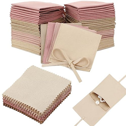 120 Pcs Microfiber Jewelry Pouch 8 x 8cm Jewelry Packaging Bag Gift Bow Tie Bracelet with Cleaning Cloth(Multicolor) - color: Multicolor
