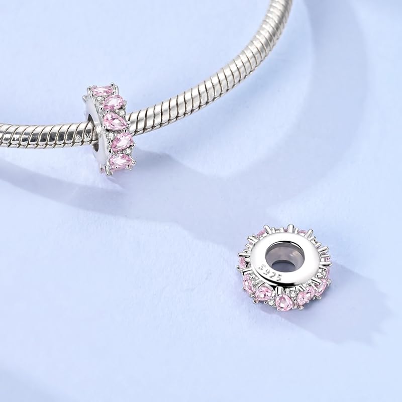 925 Sterling Silver Charms for Bracelets and Necklaces Beads Jewelry Charms for Women - color: Pink Teardrop CZ Rubber Stopper Clip