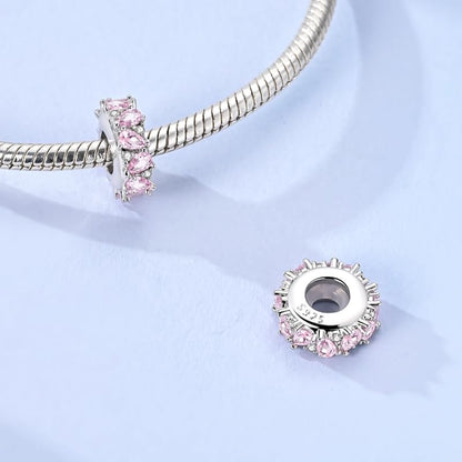 925 Sterling Silver Charms for Bracelets and Necklaces Beads Jewelry Charms for Women - color: Pink Teardrop CZ Rubber Stopper Clip