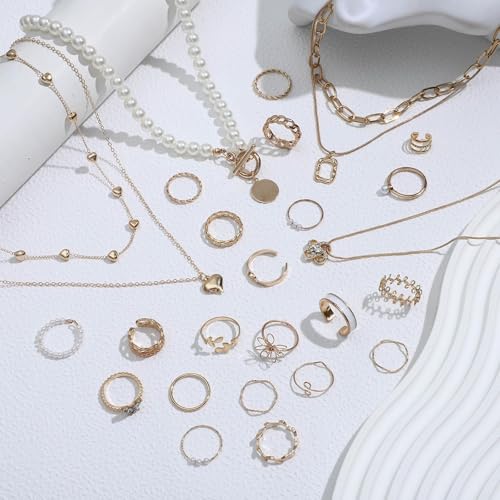 NEWITIN 69 Pieces Gold Jewelry Set for Women Fashion Costume Jewelry Gold Plated Necklace Bracelet Earrings Set for Women - color: Gold Jewelry Set D