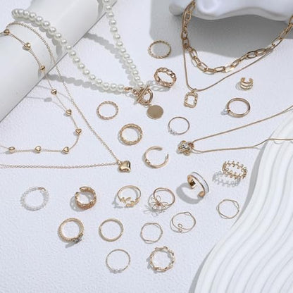 NEWITIN 69 Pieces Gold Jewelry Set for Women Fashion Costume Jewelry Gold Plated Necklace Bracelet Earrings Set for Women - color: Gold Jewelry Set D