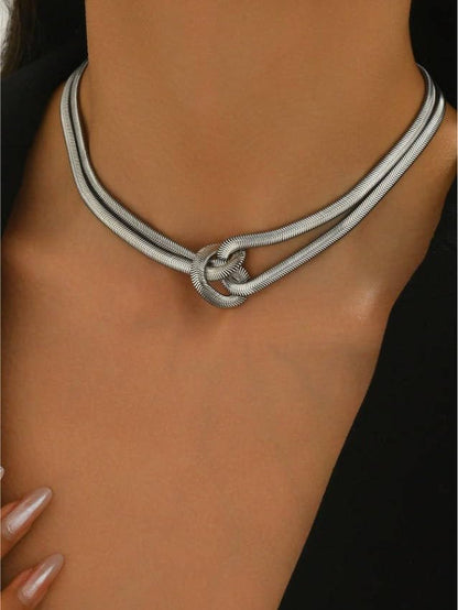 Hip Hop Snake Chain Knot Double-Layered Choker Necklace Collection, Blade Chain Design, Gold/Silver-Tone, Trendy Daily & Streetwear Jewelry