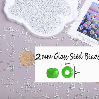 2mm Glass Seed Beads Bulk, Cream White 12/0 Tiny Round Seed Bead, Small Mini Pony Craft Beads for Bracelet Necklace Wrist Jewelry Making Beading Weaving DIY Crafts Supplies - color: Cream White
