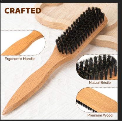 6PCS Hair Styling Tools Kit, Boar Bristle Wooden Brush, Rat Tail Metal Pin Parting Comb Edge Control Brush,Bristle Teasing Hair Brush Topsy Tail Loop Tools for Women Braiding & Edge Styling - color: pink