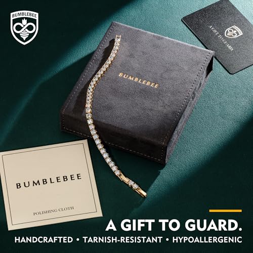 BUMBLEBEE Handmade Tennis Bracelet for Women | White Gold Plated,Italian 5A Cubic Zirconia, Hypoallergenic, Adjustable 6–7.5 Inch Jewelry Gift Anniversary, Birthday - color: Gold, size: 7.5"