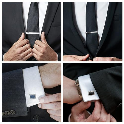 wynameleri Cufflink and Tie Clip Set for Men, 12 PCS Necktie Bars and Cuff Links Formal Business Dress Shirts Buttons Case Packed - color: T0408032