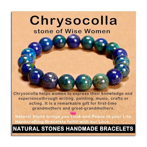 AD Beads Handmade Gemstone Stretch Elastic Bracelet Crystal Healing Reiki Nature's Beauty and Spiritual Essence Unisex (12mm, Chrysocolla (Wise Women)) - color: Chrysocolla (Wise Women), size: 12mm