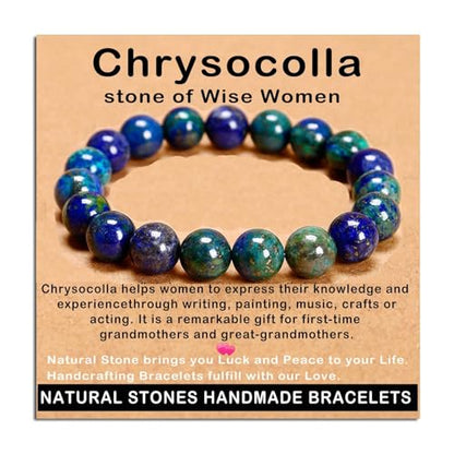 AD Beads Handmade Gemstone Stretch Elastic Bracelet Crystal Healing Reiki Nature's Beauty and Spiritual Essence Unisex (12mm, Chrysocolla (Wise Women)) - color: Chrysocolla (Wise Women), size: 12mm