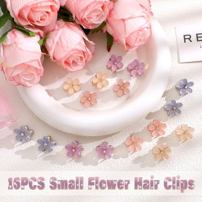 CWJCYTNSN 16PCS Small Hair Claw Clips for Women Girls, Mini Crystal Flower Hair Clips, 0.8" Cute Metal Hair Pins, Nonslip Flower Bangs Side Clips for Thick Curly Hair Accessories - color: Crystal Flower