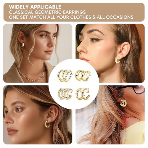 4 Pairs Gold Clip On Earrings, Non-Pierced Lightweight Hoops for Women, Comfortable for Daily & Party Wear