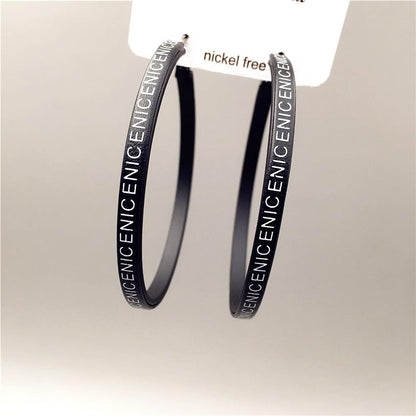 Hoop Earrings for Women Leather Hoop Earrings-Medium/Large Hoops-Lightweight hoop - color: Black Letters