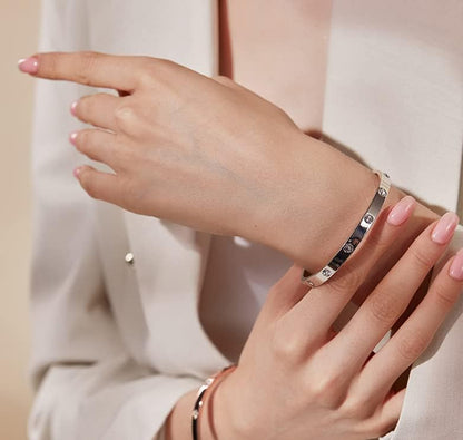 Friendship Love Bracelet for Women, 18K Gold Plated Titanium Steel Cuff - color: Silver, size: Zircon 6.5''