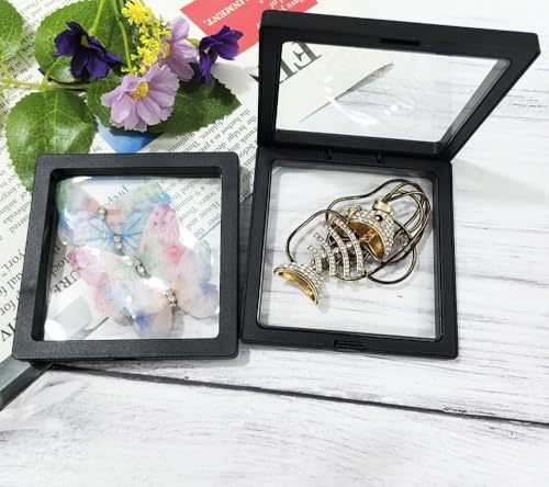 Portable Travel Jewelry Organizer, Black Square Jewelry Display Case, Transparent Window for Coins and Collections (Black, 3.54*3.54*0.51 inches) - size: 3.54*3.54*0.51 inches