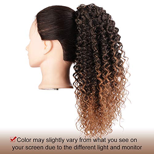 Vigorous Ponytail Extension 14Inch Drawstring Ponytail for Black Women Short Fluffy Afro Kinky Curly Pony Tails Hair Extensions (1B/30#) - color: Mix Brown(1B/30#)
