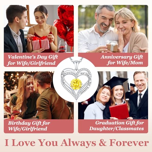 CDE Engraved Forever Love Heart Birthstone Necklace Jewelry Gifts for Women | Hypoallergenic,Nickel-Free & Lead-Free,3 x 3 mm 5A CZ Heart Pendant,Anniversary Christmas Birthday Gift for Girlfriend Wife - color: 11-Nov-WG, style: White Gold Plated