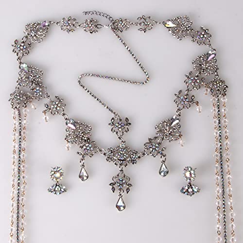 Bridal Headband and Earrings Crystal Jewelry Set Wedding Headpiece for Women Brides Tiara Rhinestone Hair Accessories - color: Silver