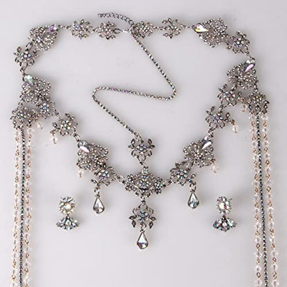Bridal Headband and Earrings Crystal Jewelry Set Wedding Headpiece for Women Brides Tiara Rhinestone Hair Accessories - color: Silver