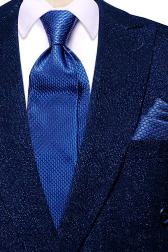 Dubulle Mens Paisley Striped Tie Woven Necktie for Men and Handkerchief Cufflinks Set Wedding Formal Business - color: Blue