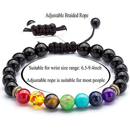 Men Women 8mm Lava Rock Beads Chakra Bracelet - color: Black agate