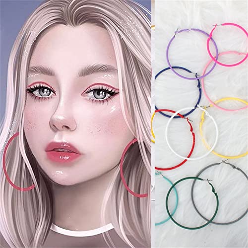 60mm Big Large Hoop Earrings For Women Girls Sensitive Ears Neon Minimalist Retro Round Huggie Hoops 2 Inch Colorful 80s 90s Dangle Hooped Dainty Lightweight Birthday Festival Y2K Party Jewelry Gifts - color: Purple