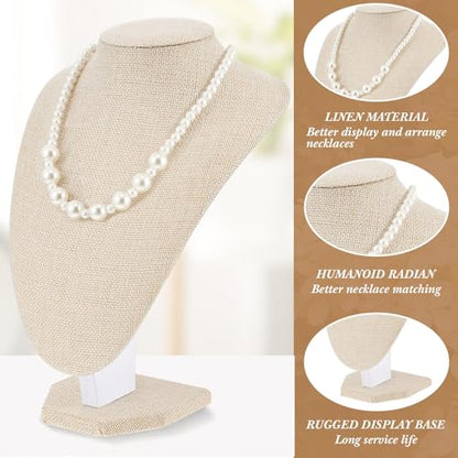 Huquary 6 Pcs Necklace Display Stand Necklace Holder Jewelry Bust Display Stands for Selling Home Store Trade Shows Photography Props Retail(Flaxen,Linen) - color: Flaxen