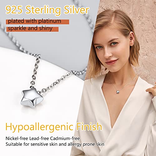 PROSILVER 925 Sterling Silver Necklace for Women Dainty Pendant Necklace | Hypoallergenic 925 Sterling Silver, Cute Small Pendant, Star/Heart/Moon/Triangle/Bar/Round Necklace Silver with Gift Box - color: 01 Sliver, style: 01 Star