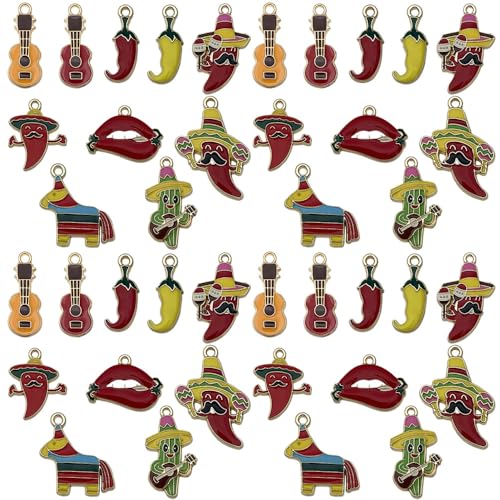 Youdiyla 30pcs Alloy enamel Mexican style carnival chili cactus set Pendant Jewelry Making DIY Keychain Earrings Pendant Various Design Charms for Jewelry Making Bracelets Necklace (SN1097) - color: SN1097