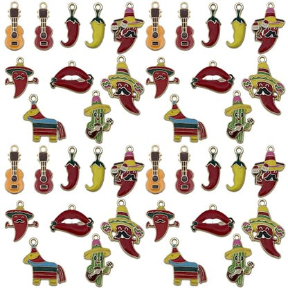 Youdiyla 30pcs Alloy enamel Mexican style carnival chili cactus set Pendant Jewelry Making DIY Keychain Earrings Pendant Various Design Charms for Jewelry Making Bracelets Necklace (SN1097) - color: SN1097