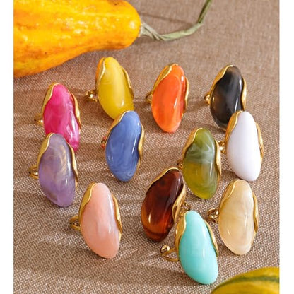 Mchic Colorful Chunky Statement Ring for Women: Boho Large Oval Acrylic Finger Ring Stainless Steel Adjustable Beach Summer Y2K Handmade Jewelry Gift for Women - color: Yellow