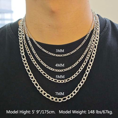 Stainless Steel Figaro Link Chain Necklace For Men Women, 3mm 4mm 5mm 7mm Width, 18k Gold Plated 18 20 22 24 Inch Figaro Chain, No Tarnish Durable Waterproof Jewelry - color: 4MM Silver, size: 18inches