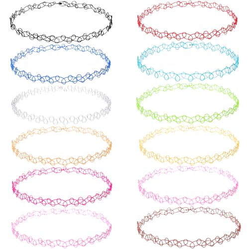 PAGOW Tattoo Choker Set, Stretchy 90s Choker Necklace, Adjustable Retro Y2K Gothic Grunge Chokers Jewelry Accessories - color: 12 Colors,12Pcs