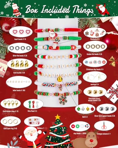 Goldwise Christmas Friendship Bracelet Kit-Christmas Clay Beads and White Letter Beads (A-Z) for Jewelry Making,Varieties of Charms for Bracelets, DIY Gifts - size: Christmas