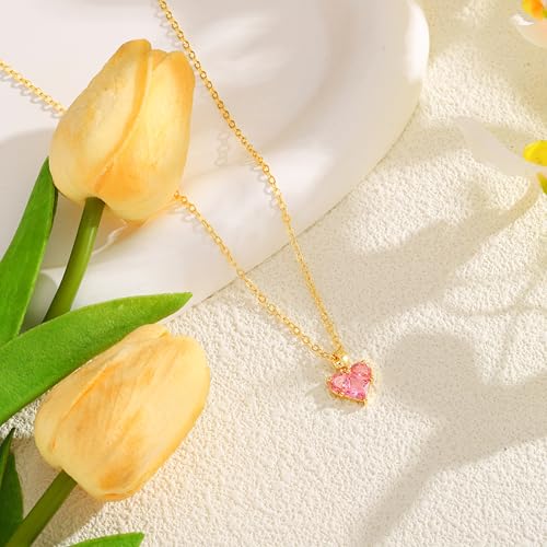 Starain Heart Necklaces for Women Dainty Cubic Zirconia Love Heart Pendant Necklace 18K Gold Plated Chain Trendy Stuff Jewelry - color: I Gold Heart Necklace