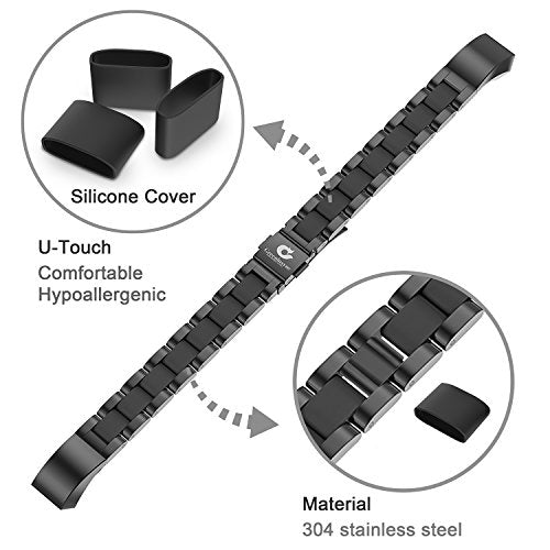 Compatible with Alta Bands Metal, Special Edition Replacement for Alta HR Stainless Steel Bands Adjustable Accessory Wristband Small Large for Alta Bracelet Women Men - color: A6-Black-Black