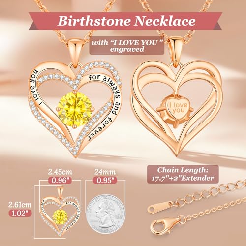 CDE Engraved Forever Love Heart Birthstone Necklace Jewelry Gifts for Women | Hypoallergenic,Nickel-Free & Lead-Free,3 x 3 mm 5A CZ Heart Pendant,Anniversary Christmas Birthday Gift for Girlfriend Wife - color: 11-Nov, style: Rose Gold Plated