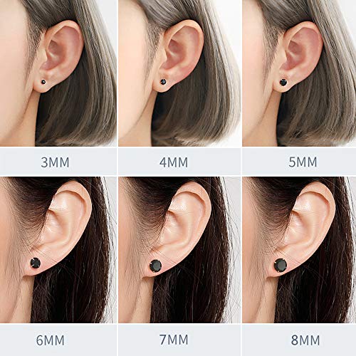 6 Pairs Surgical Steel Flat Back Earrings | CZ Stud Set | Hypoallergenic 316L Surgical Steel • Flat Back Threaded Studs for Cartilage, Helix & Lobe • 6 Mixed Sizes (3-8mm) - color: Flatback-Black