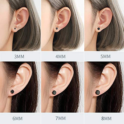 6 Pairs Surgical Steel Flat Back Earrings | CZ Stud Set | Hypoallergenic 316L Surgical Steel • Flat Back Threaded Studs for Cartilage, Helix & Lobe • 6 Mixed Sizes (3-8mm) - color: Flatback-Black