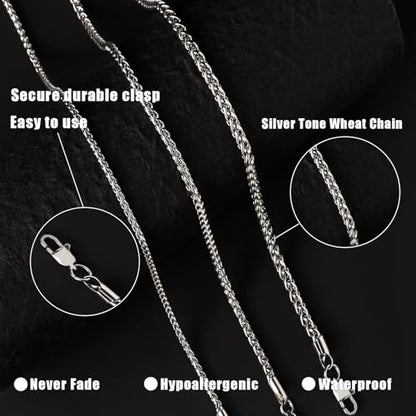 Silver Tone Stainless Steel Wheat Chain Necklace for Men and Women, Simple Jewelry Gift, Width 2.5-4mm, Length 16-26inch - size: 18inch, style: 3mm