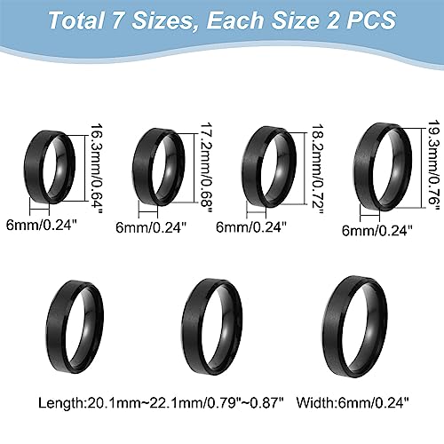 UNICRAFTALE 14Pcs Stainless Steel Plain Matte Band Ring 7 Sizes Laser Inscription Blank Finger Ring Metal Hypoallergenic Wedding Classical Ring for Jewerly Making - color: Black